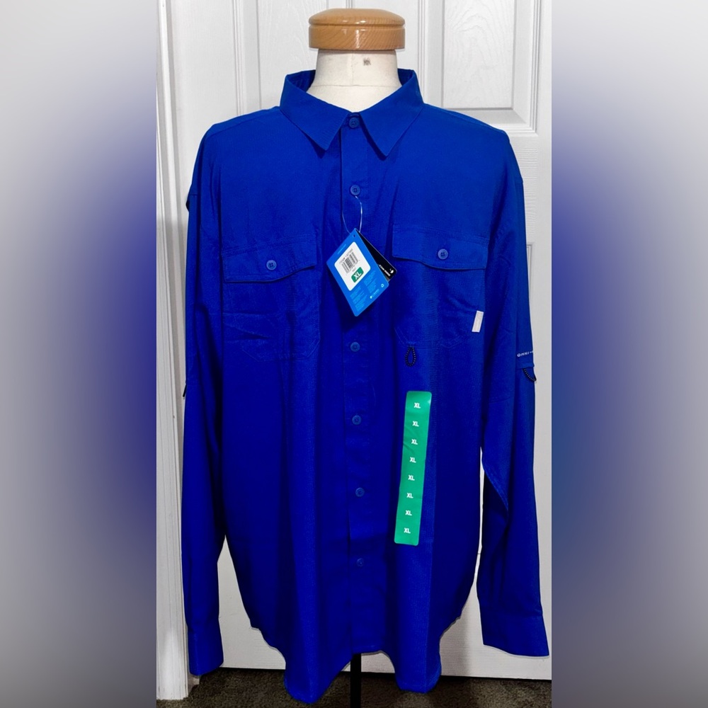 Columbia Omni-Shade Fishing Shirt Mens XL Azul Blue Long Sleeve UV Outdoor